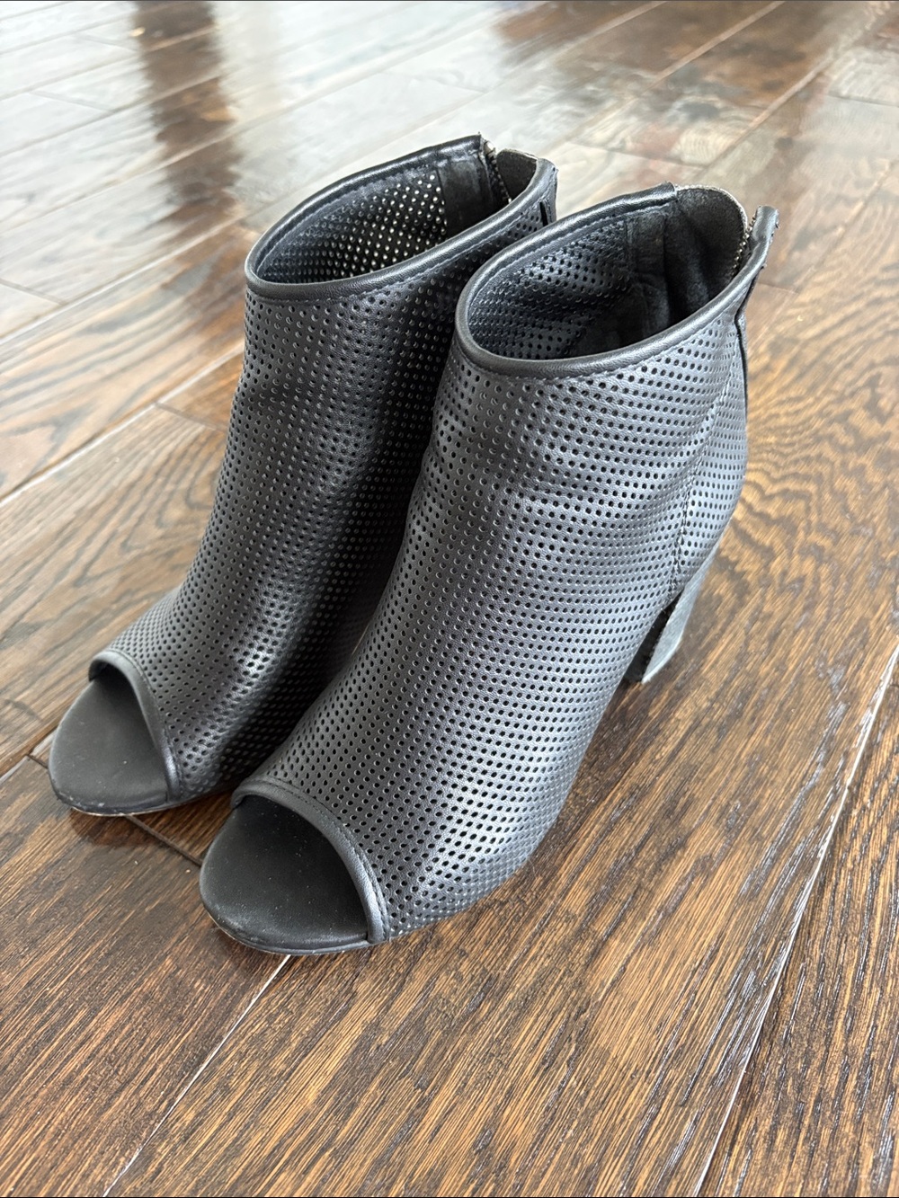 Steve Madden Black Perforated Peep-Toe Ankle Booties